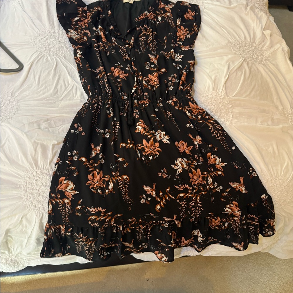 Floral Black and Orange Dress